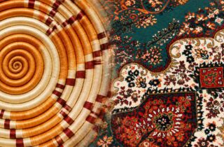 Close-up of traditional African woven basket pattern and Middle Eastern carpet design symbolising cultural diversity across Africa and the Middle East regions.